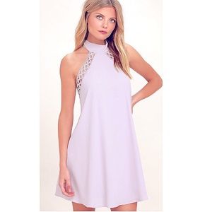 LILAC CROCHET TRIM HALTER NECK MINI DRESS